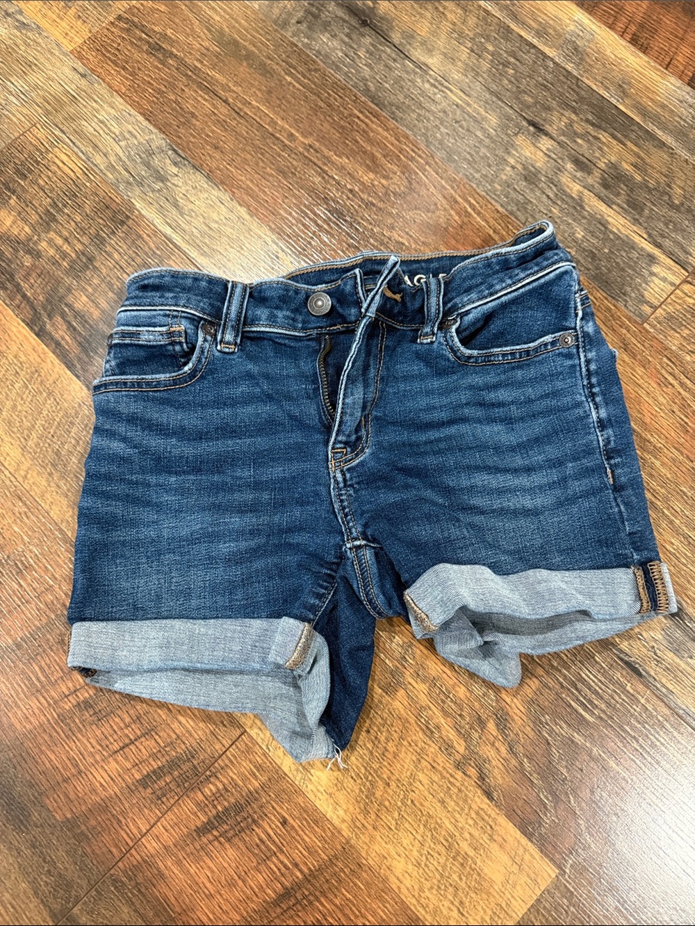 American Eagle Outfitters Dark Blue Rolled-Cuff Denim Shorts
